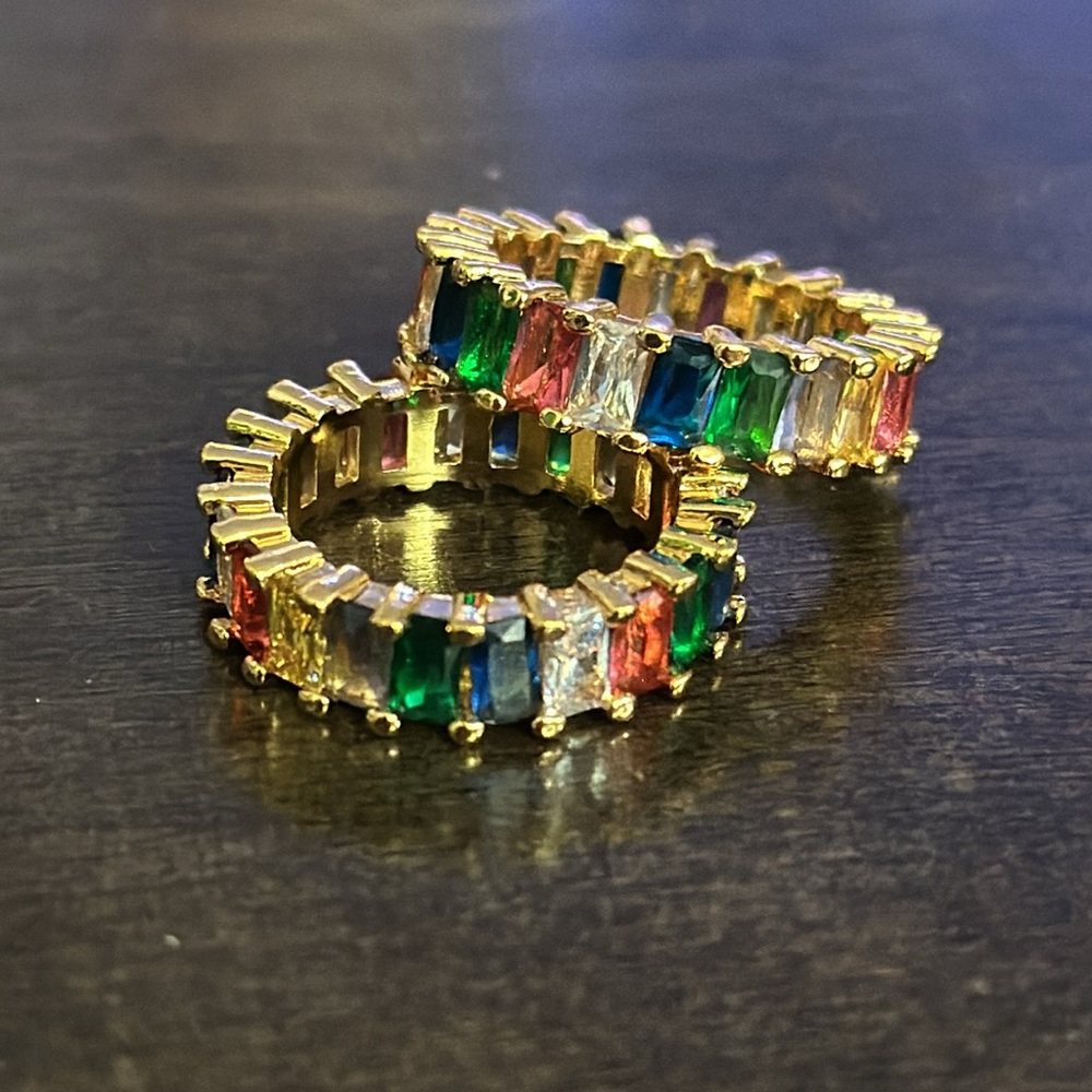 Colorful rhinestone pavé ring with 18k gold base infinity ring